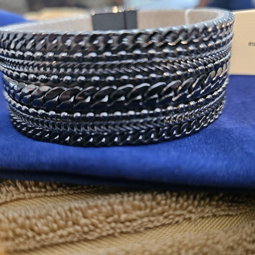 Saachi Gun Metal Wide Weave Bangle With Magnetic Closure